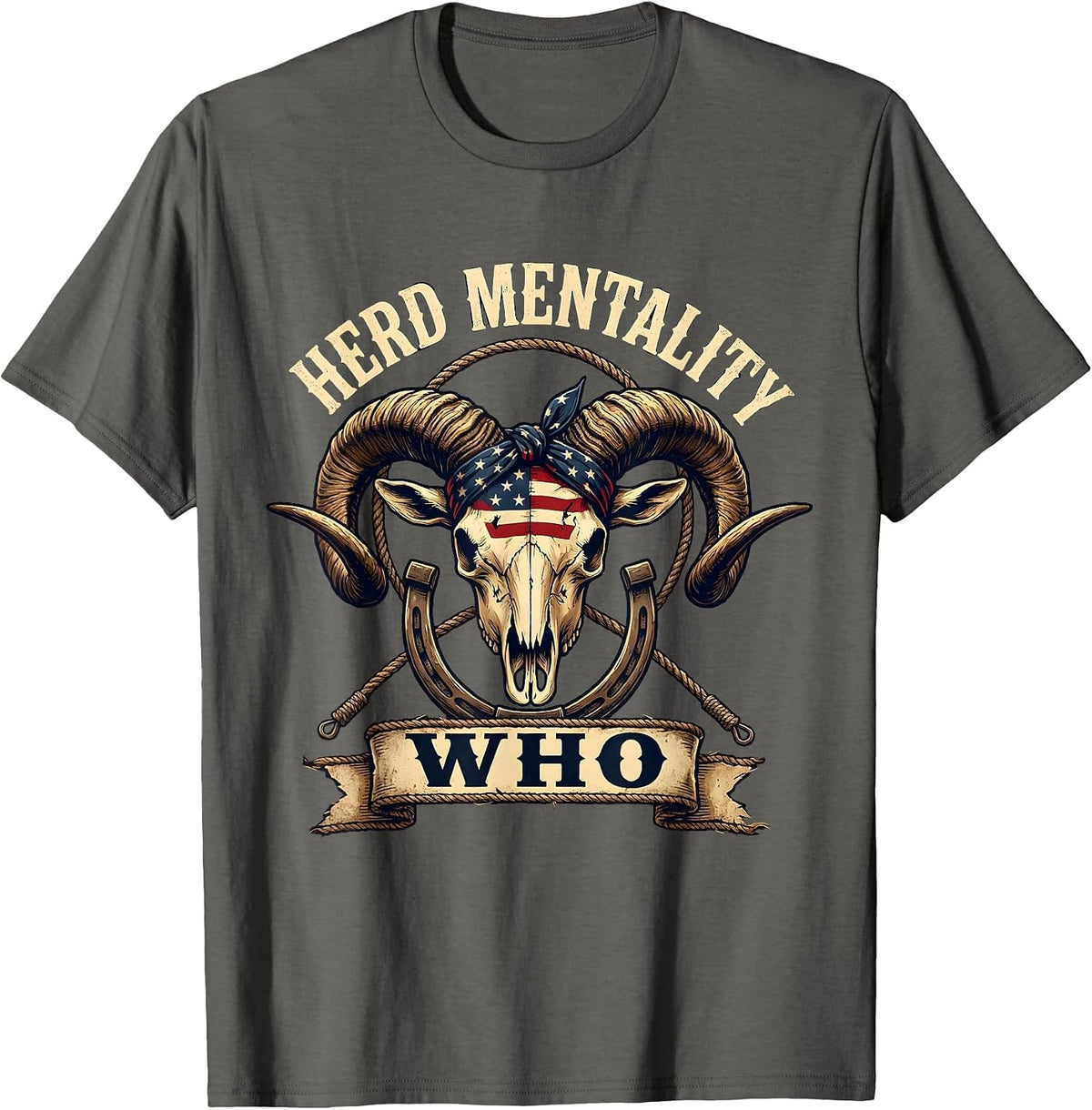 Men's Herd Mentality Who Funny Goat Design T-Shirt - Asphalt Grey