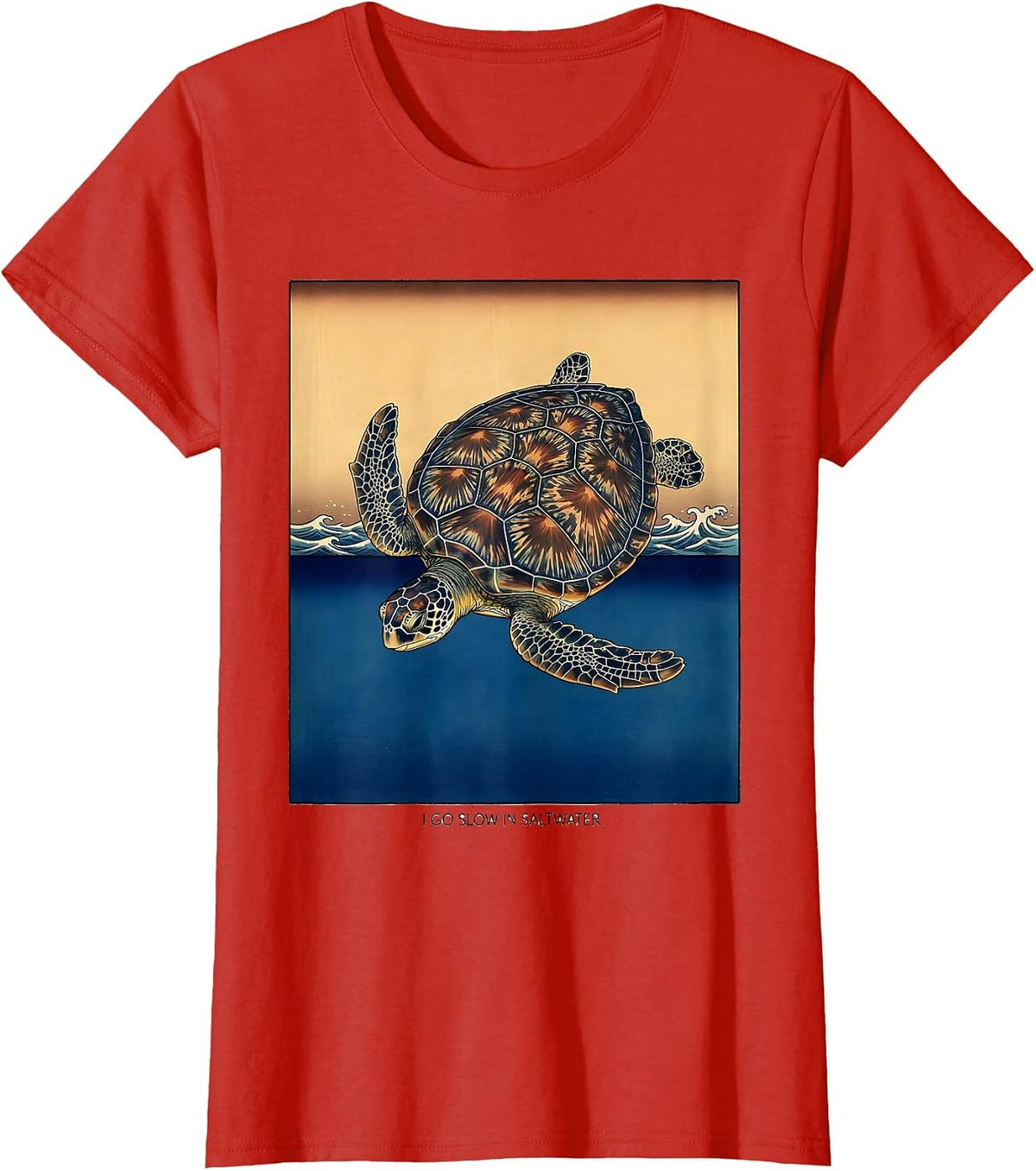 Women's I Go Slow In Saltwater Ukiyo-e Sea Turtle Lover Beach Humor T-Shirt - Red