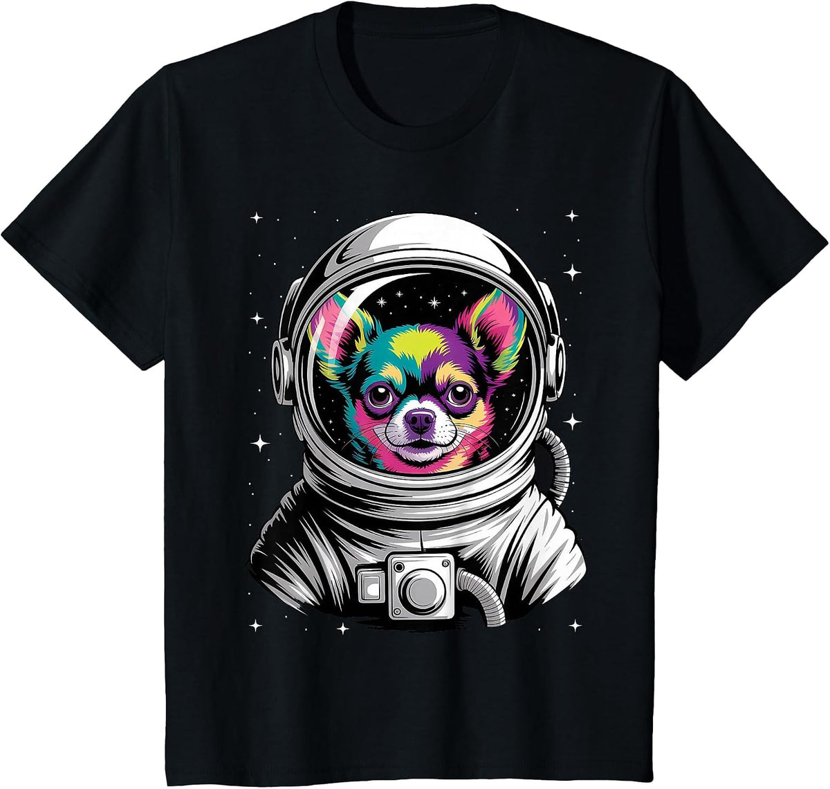 Chihuahua in Space Cute Colorful Cosmic Astronaut Funny T-Shirt - Black
