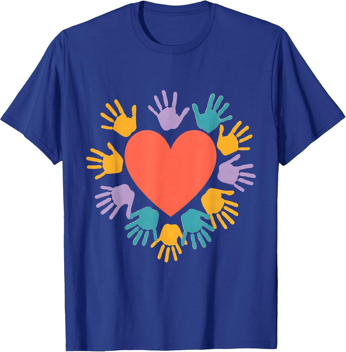 Kindergarten Teacher Tiny Handprints Big Heart T-Shirt - Royal Blue