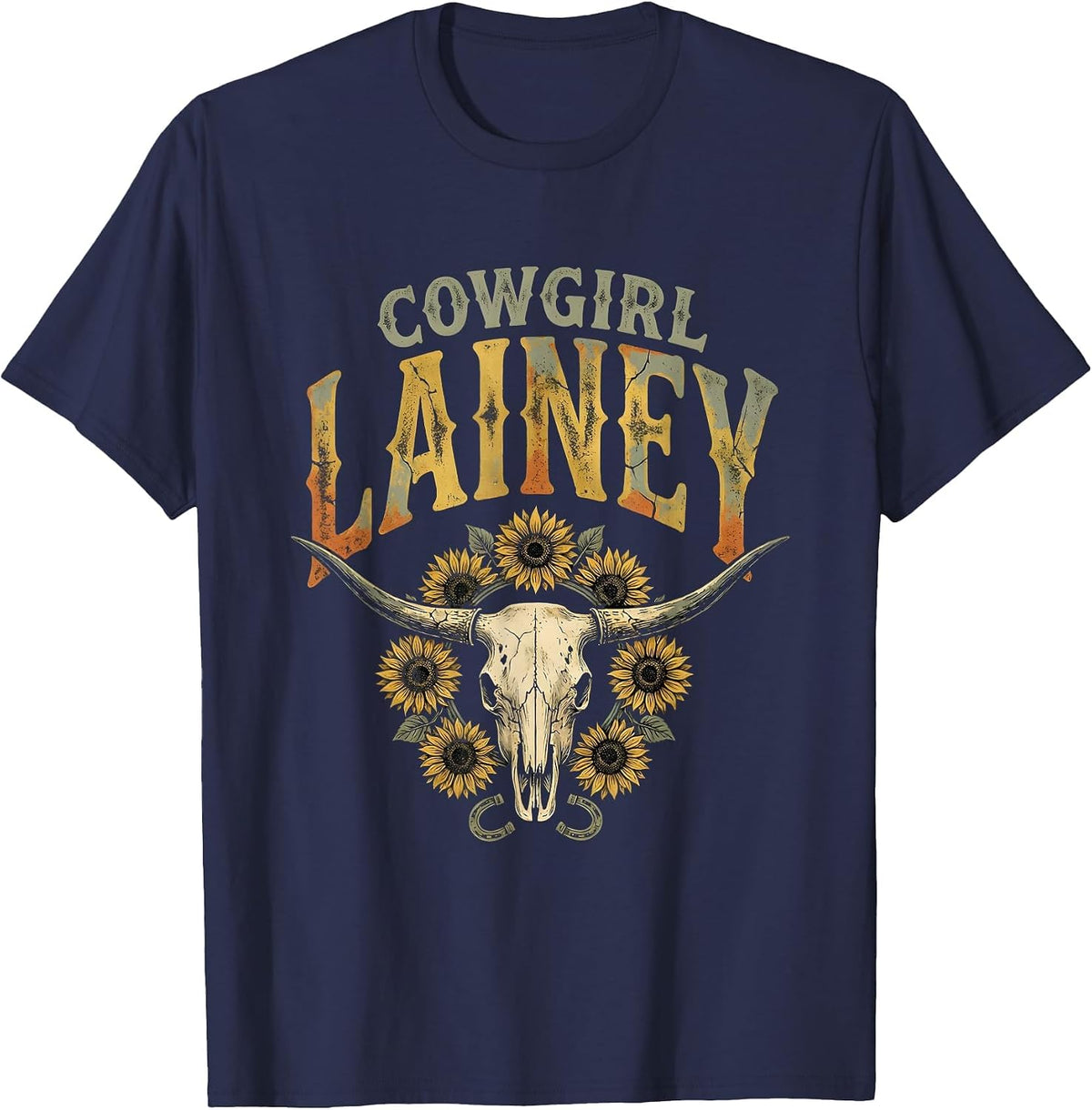 Men's Cowgirl Lainey Boho Folk Floral Western Cowgirl Personalized T-Shirt - Navy Blue