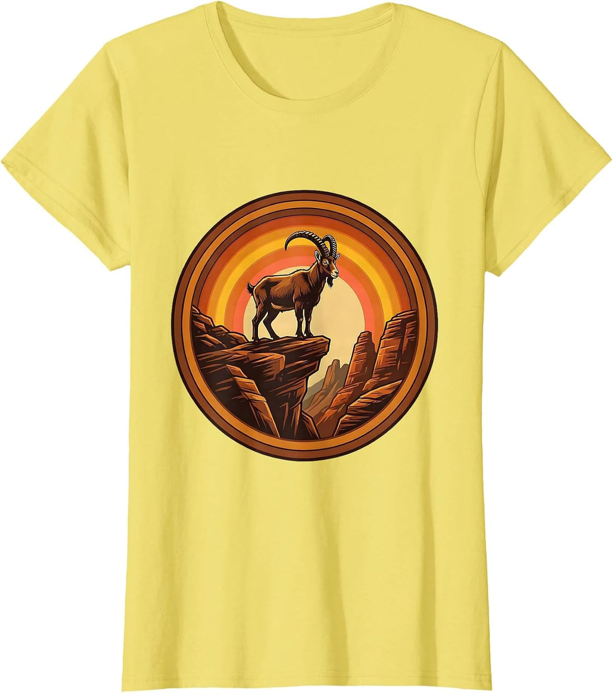 Mountain Goat Autumn Cliff Fall Wildlife Design T-Shirt - Lemon Yellow