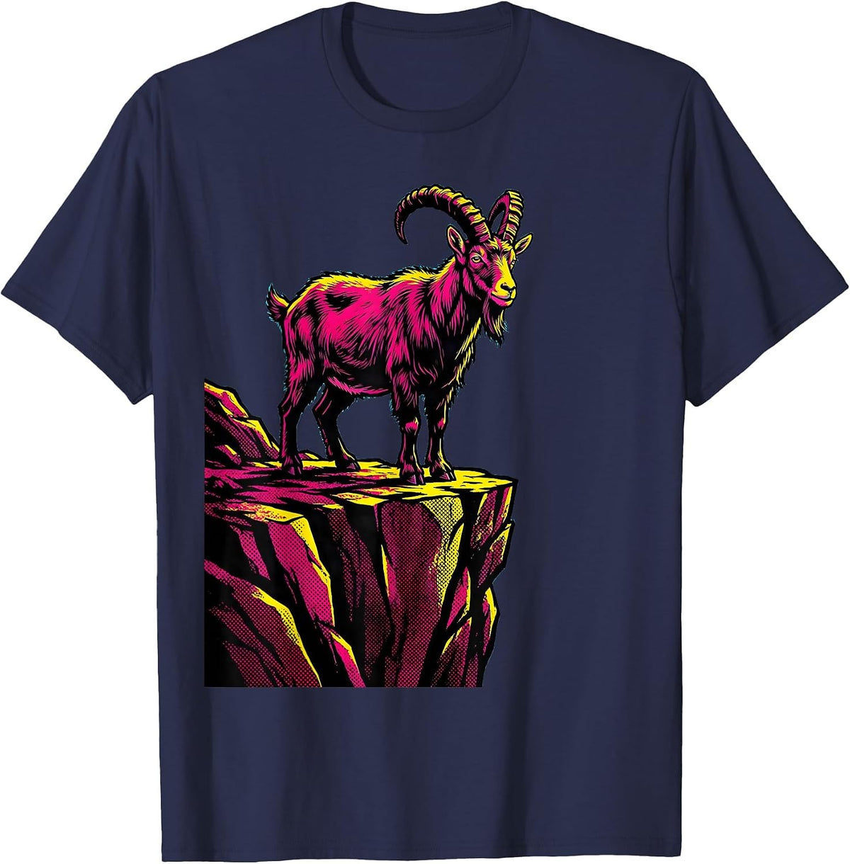 Men's Mountain Goat Cliff Edge Wildlife Graphic T-Shirt - Navy Blue