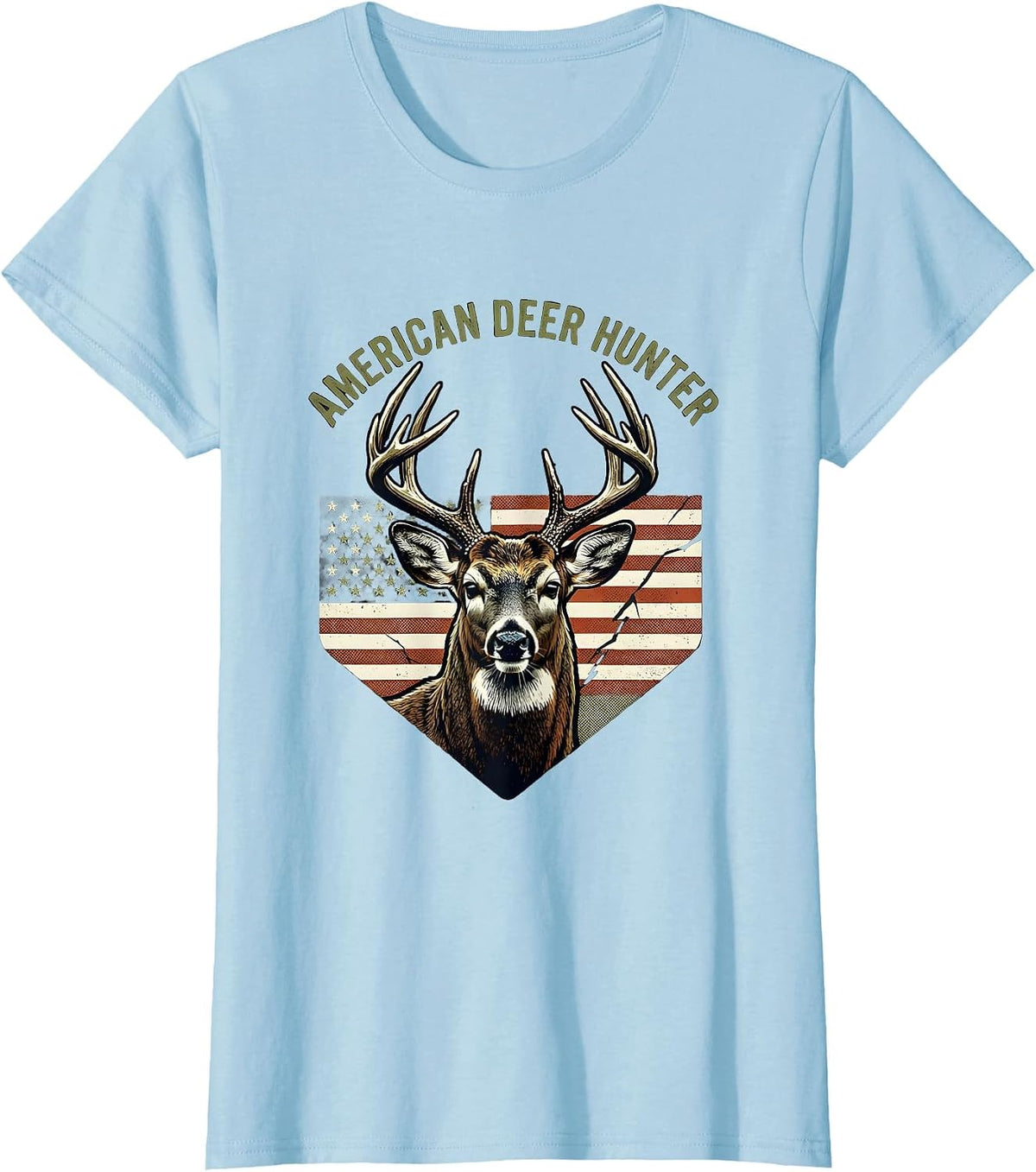 American Deer Hunter Whitetail Buck Antlers Hunting Dad Gift T-Shirt - Baby Blue