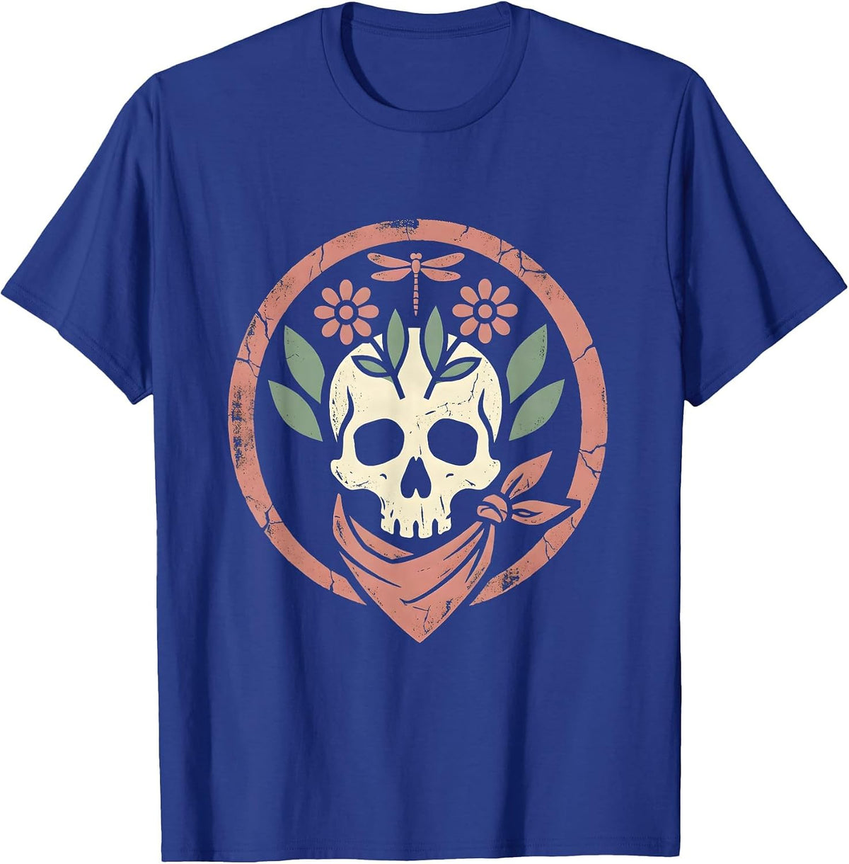 Cowgirl Skull Floral Bandana Western Design T-Shirt - Royal Blue