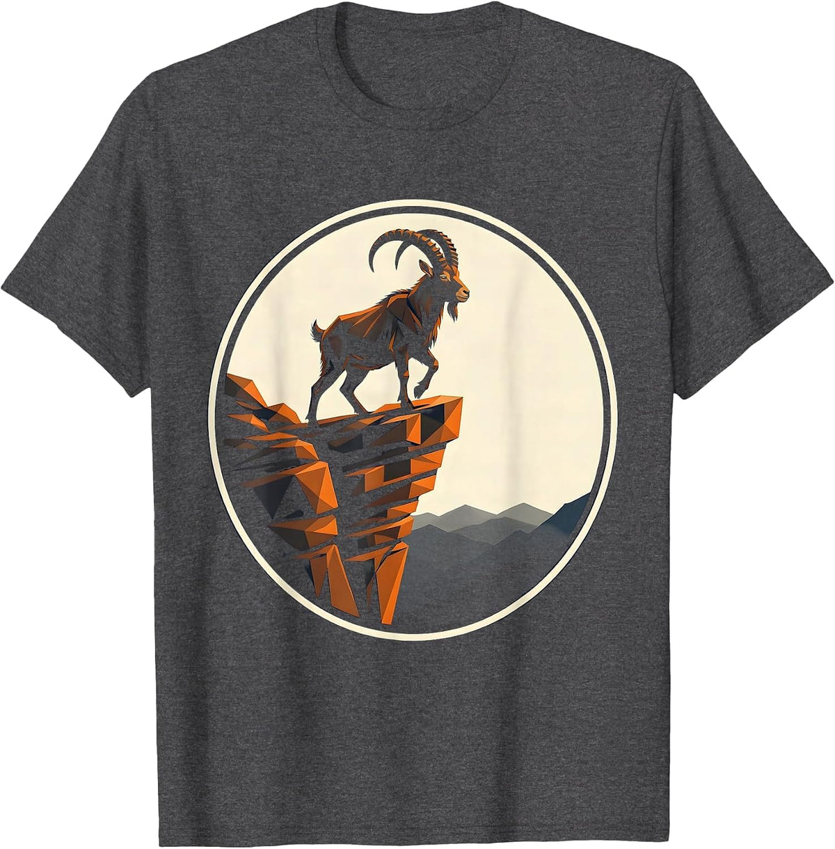 Men's Mountain Goat Sheer Cliff Edge Freedom Design T-Shirt - Dark Heather Grey