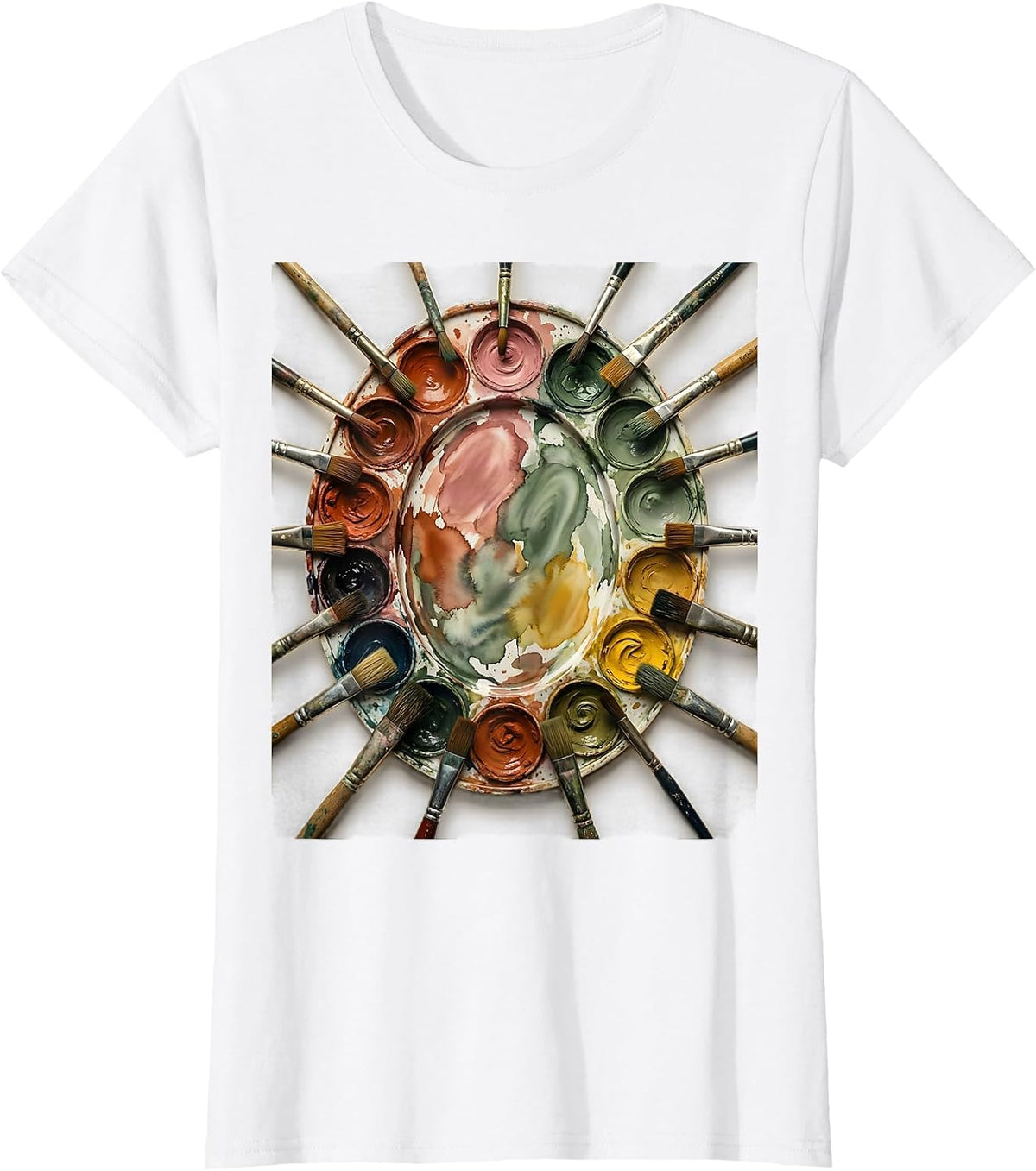 Women's Watercolor Palette Art Preschool Teacher Gift T-Shirt - White
