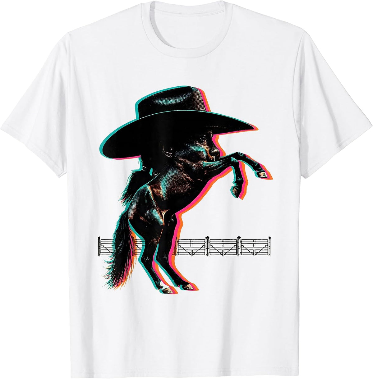 Men's Black Cowgirl Profile Rodeo Horse Pride Risograph T-Shirt - White