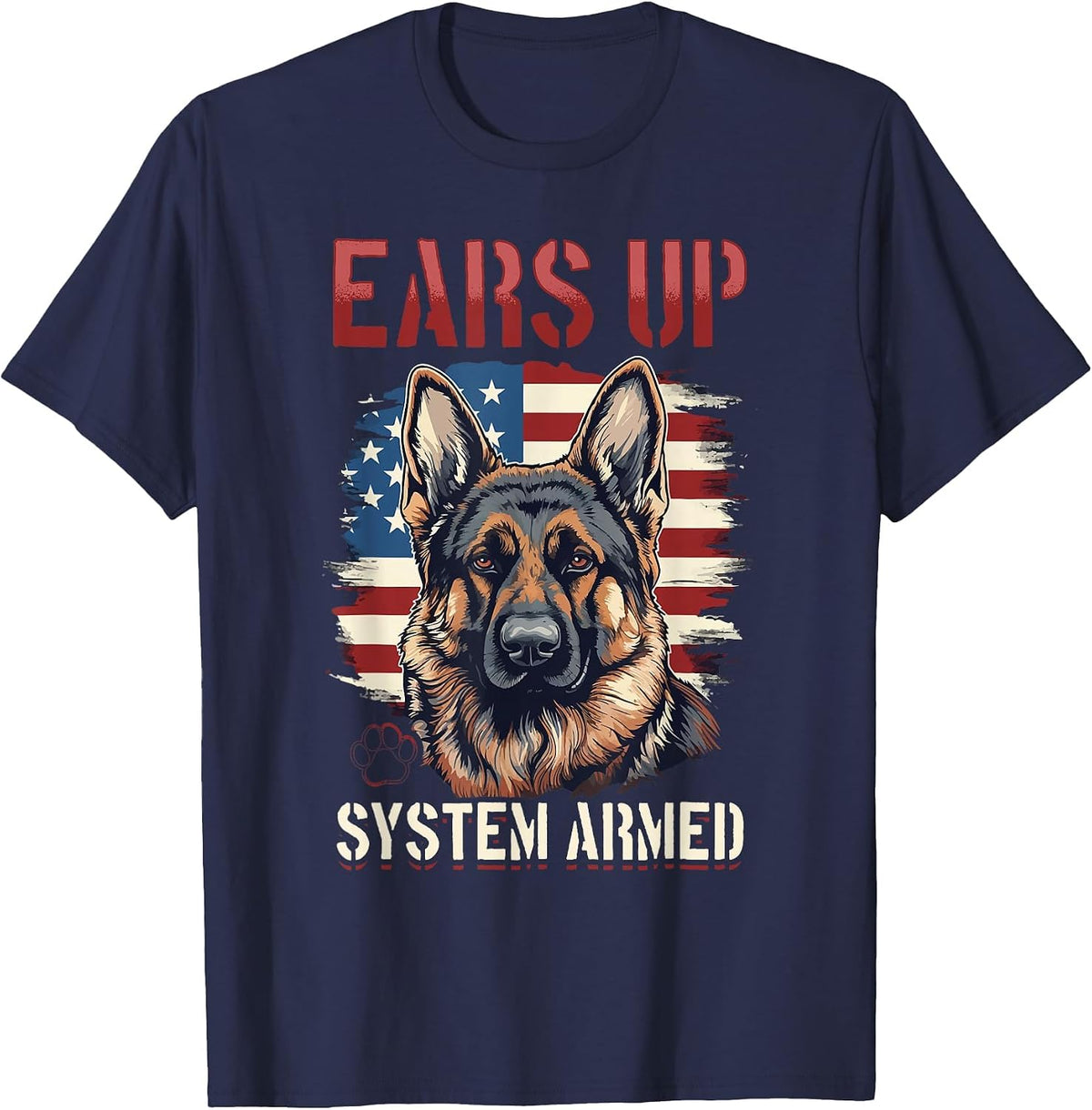 German Shepherd Dog Breed Ears Up System Armed T-Shirt - Navy Blue