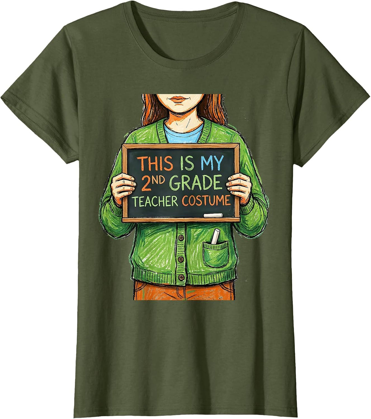 Women's This Is My 2nd Grade Teacher Costume Funny Halloween T-Shirt - Olive Green