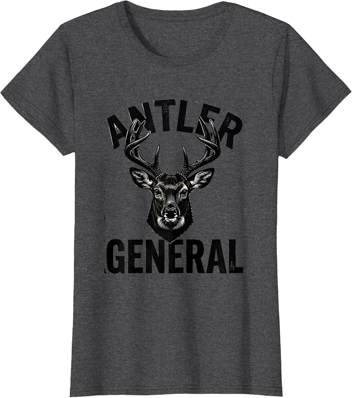Women's Antler General Linocut Whitetail Deer Hunting Dad Gift T-Shirt - Dark Heather Grey