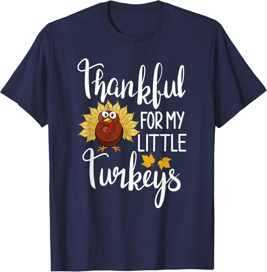 Teachers Thanksgiving Thankful for My Little Turkeys T-Shirt - Navy Blue