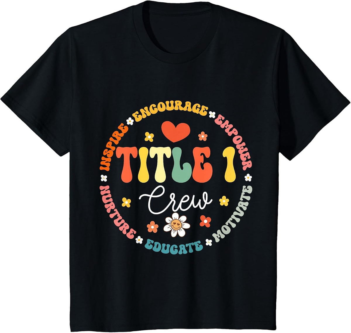 Groovy Title 1 Crew Cute Title 1 Reading Teacher T-Shirt - Black