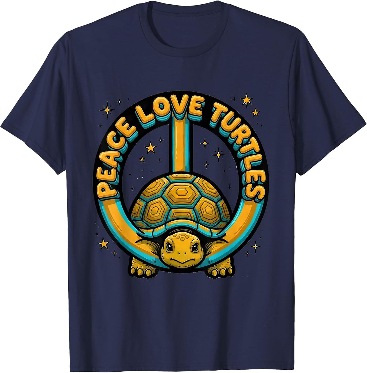 Peace Love Turtles Retro Hippie 60s 70s Peace Sign Nostalgia T-Shirt - Navy Blue