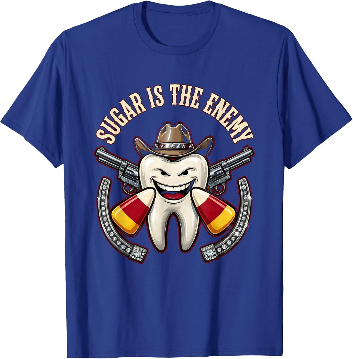 Men's Sugar Is The Enemy Dental Halloween Design T-Shirt - Royal Blue