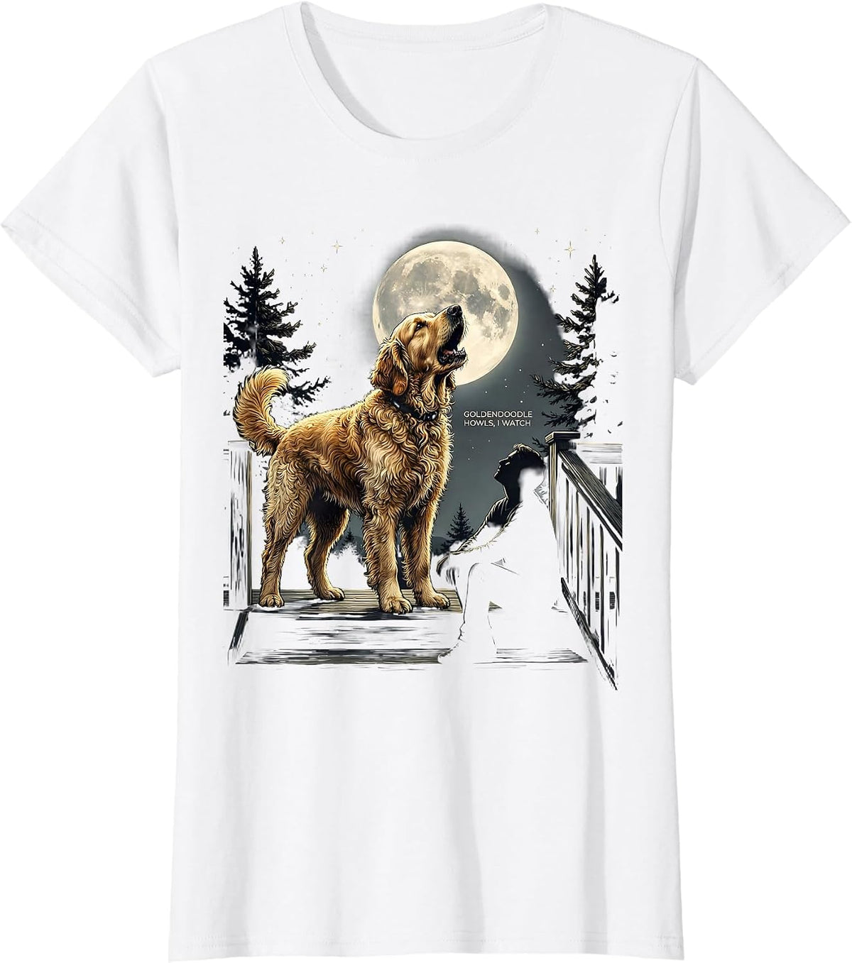 Women's Goldendoodle Howls, I Watch Vintage 90s Retro Animal T-Shirt - White
