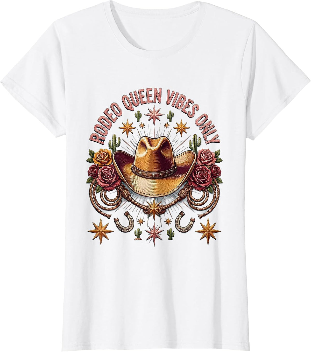 Rodeo Queen Vibes Only Cowgirl Design T-Shirt - White
