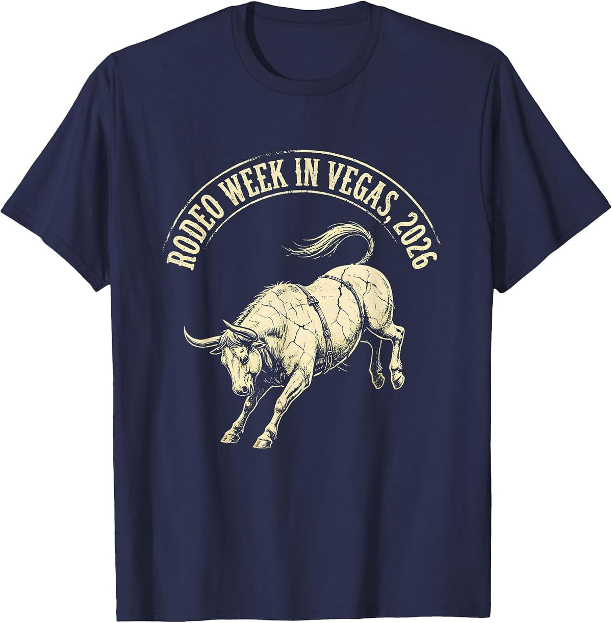 Rodeo Week In Vegas 2026 Boho Western Monochrome Group Trip T-Shirt - Navy Blue