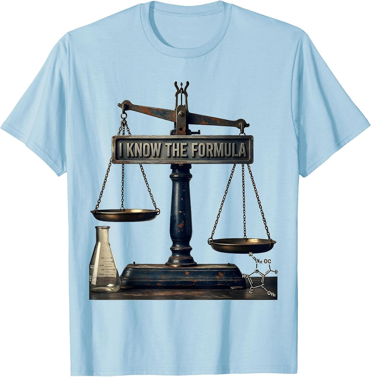 Men's I Know The Formula Vintage Chemistry Pun Science Teacher T-Shirt - Baby Blue