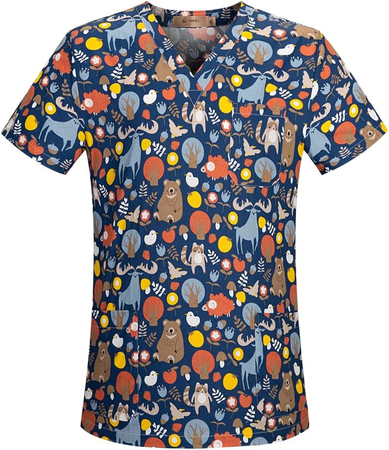 niaahinn Dental Scrub Tops Women Stretchy v-Neck Short Sleeve Medical Uniform Scrub T-Shirt for Women & Men - 62014
