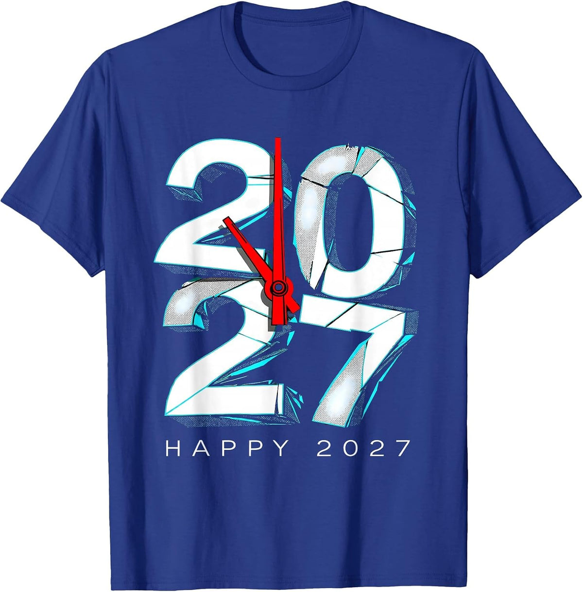 Men's Happy 2027 New Wave Typography Party Countdown Novelty T-Shirt - Royal Blue