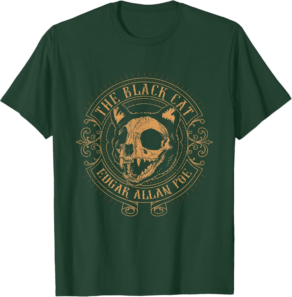 Edgar Allan Poe The Black Cat Distressed T-Shirt - Dark Green