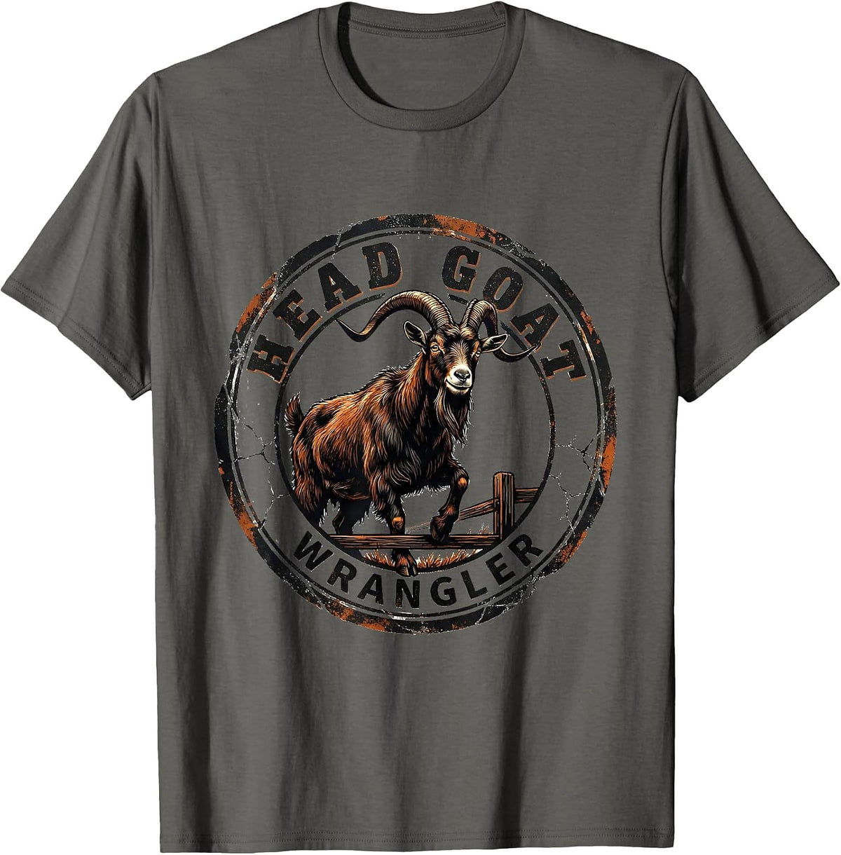 Men's Head Goat Wrangler Distressed Funny Goat Lover Farm Humor T-Shirt - Asphalt Grey