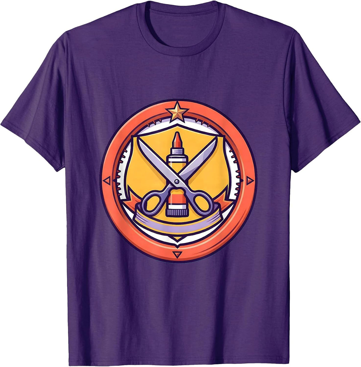 Preschool Teacher Glue Stick Scissors Crossed Design T-Shirt - Purple
