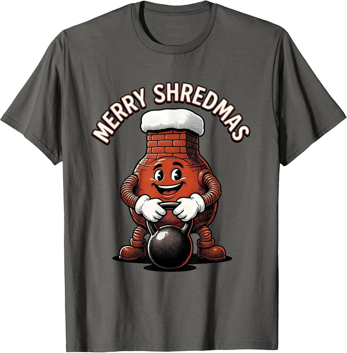 Merry Shredmas Retro Cartoon Funny Christmas Gym T-Shirt - Asphalt Grey