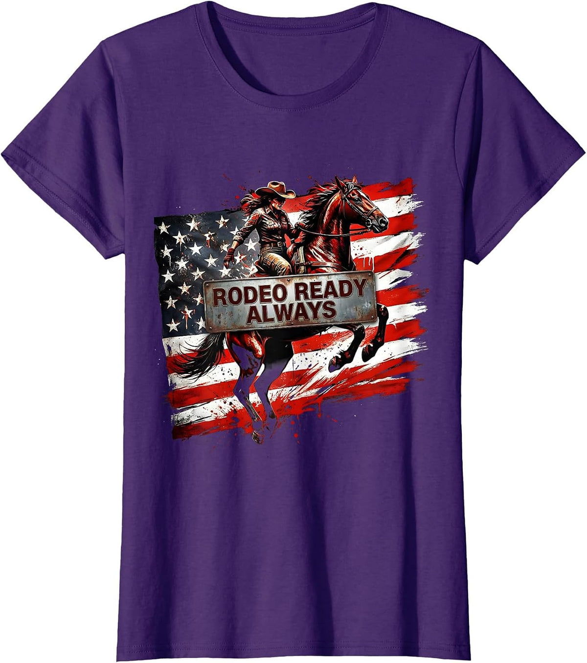Women's Rodeo Ready Always Cowgirl Design T-Shirt - Purple