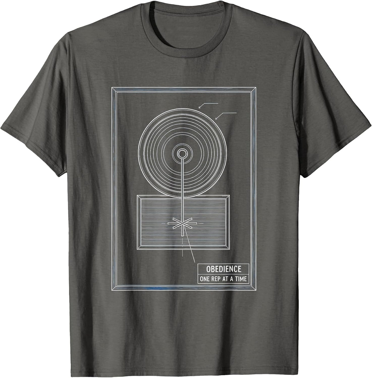 Obedience, One Rep At A Time Technical Blueprint Faith T-Shirt - Asphalt Grey