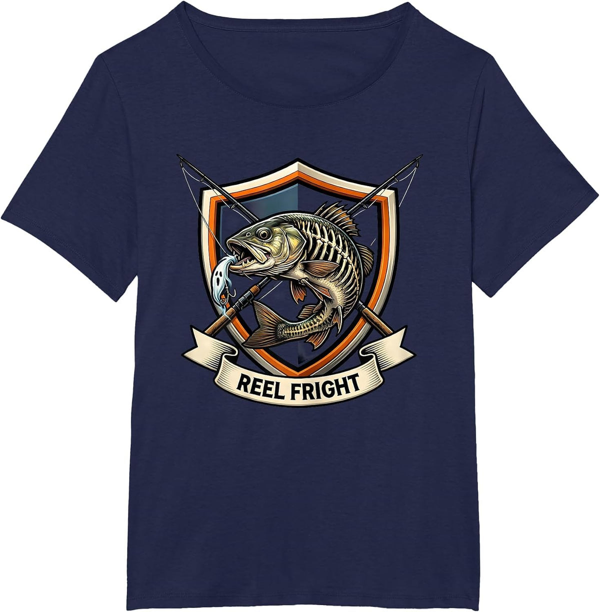 Women's Reel Fright Emblem Halloween Fishing Ghost Trout Men Boys T-Shirt - Navy Blue