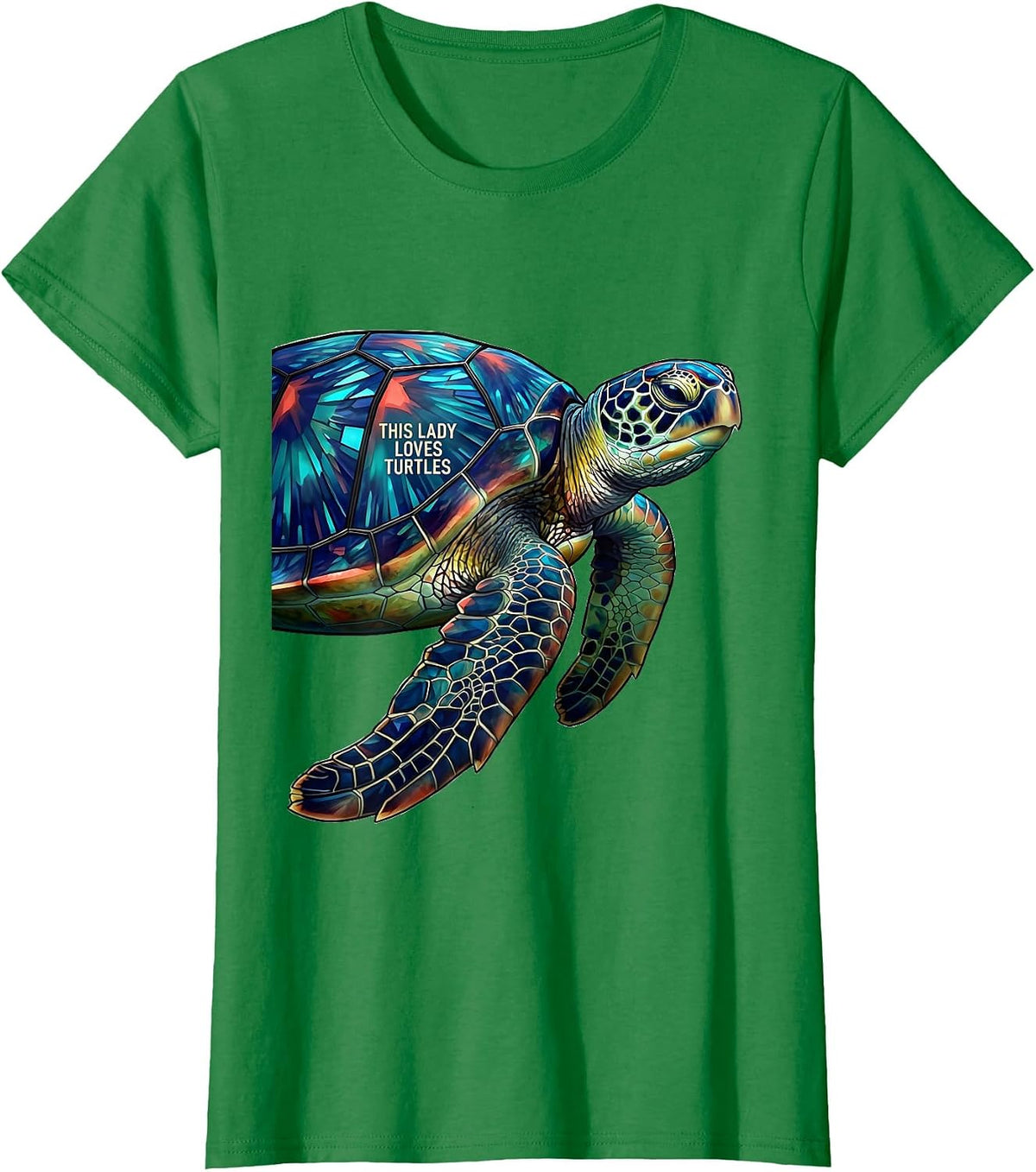 Women's This Lady Loves Turtles Stained Glass Mosaic Sea Turtle T-Shirt - Kelly Green