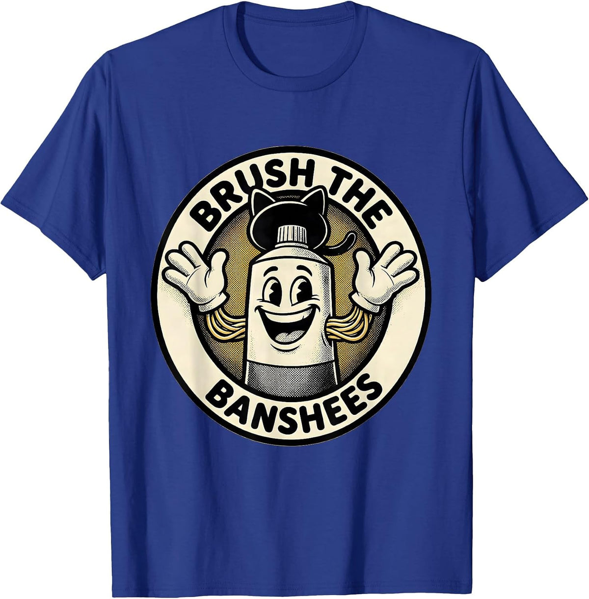 Brush the Banshees Retro Cartoon Halloween Dentist Dental T-Shirt - Royal Blue