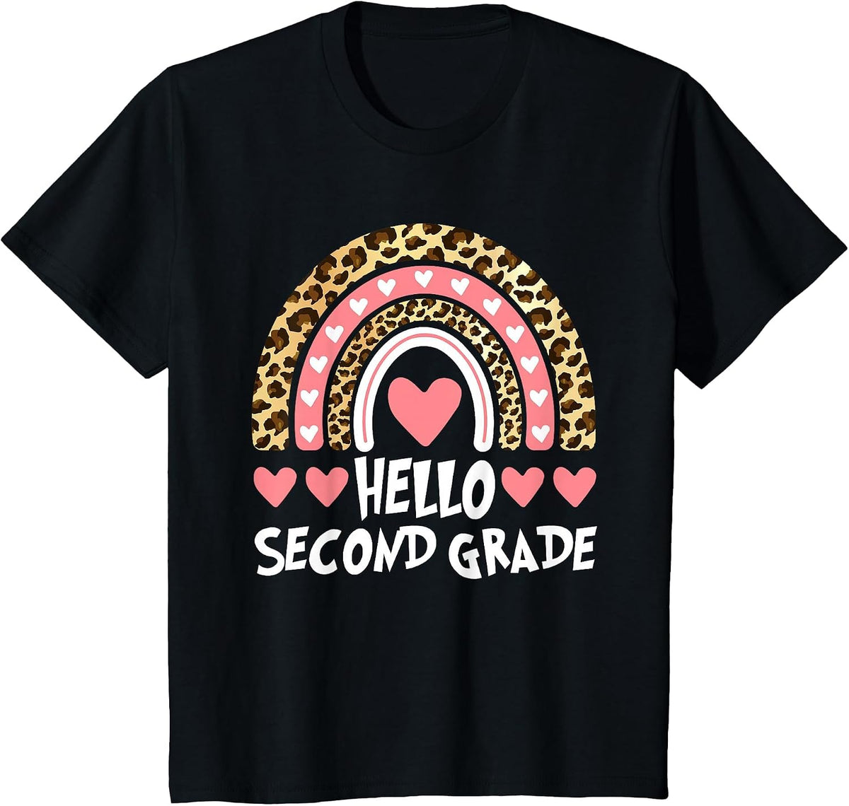 Hello Leopard Rainbow 2nd Grade Teacher Back to School T-Shirt - Black