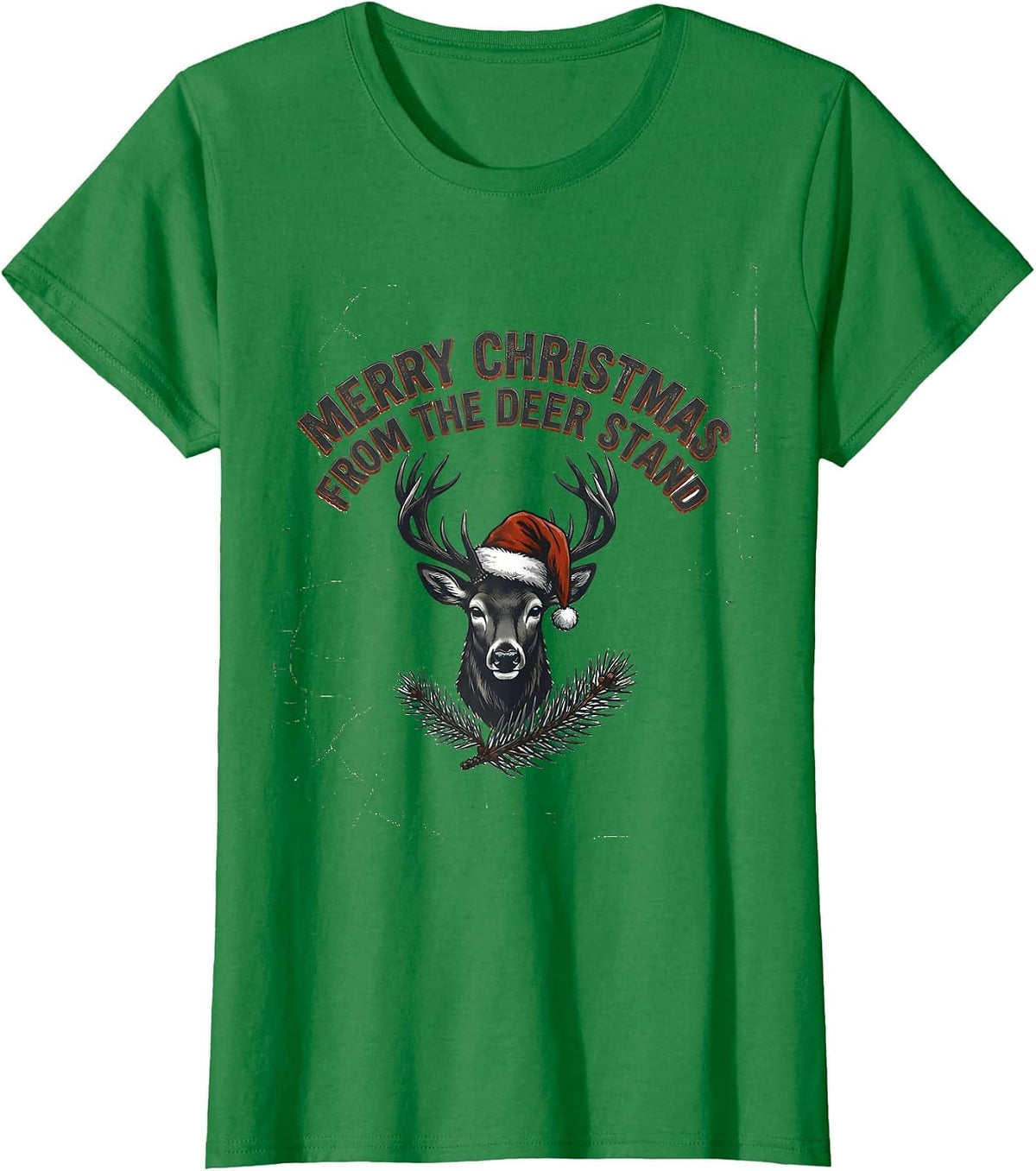 Women's Merry Christmas From The Deer Stand Distressed Hunting Gift T-Shirt - Kelly Green