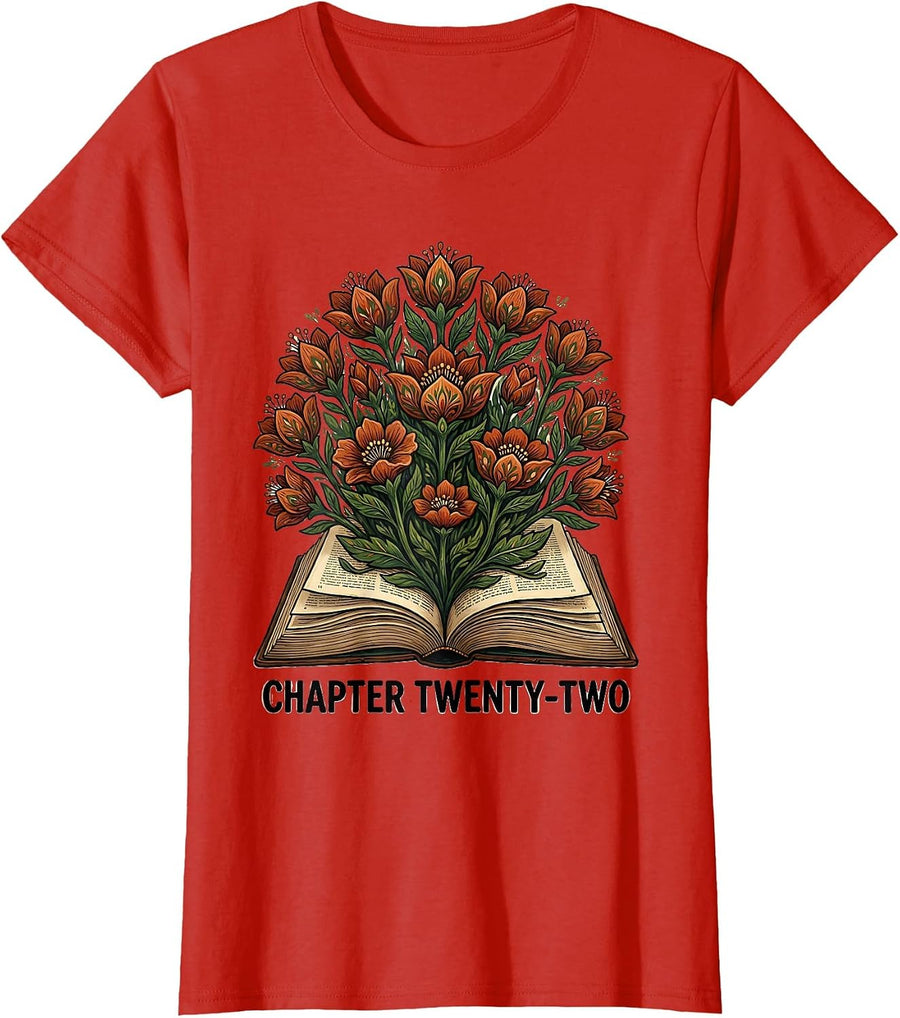 Women's Chapter Twenty-Two Folk Art Bookworm Birthday Gift for T-Shirt - Red
