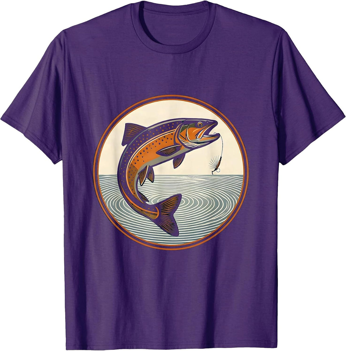Men's Trout Rising to Dry Fly Fishing Graphic T-Shirt - Purple