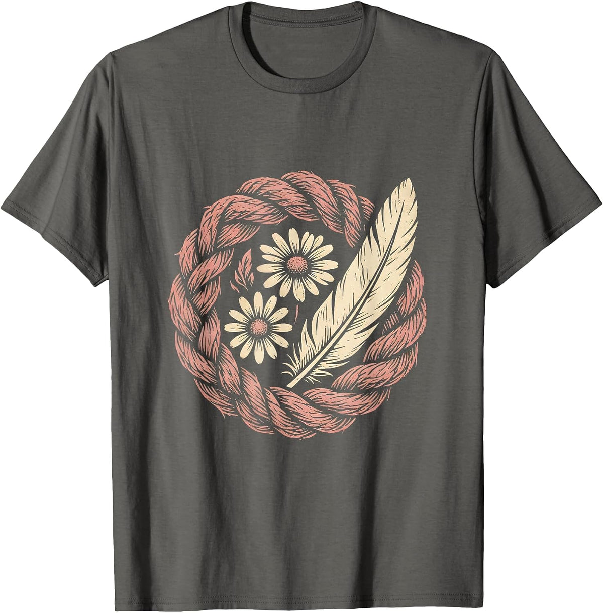 Western Wildflower Braided Hair Boho Graphic T-Shirt - Asphalt Grey
