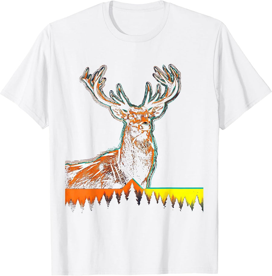Men's Oversized Buck Silhouette Risograph Deer Hunter Humor T-Shirt - White