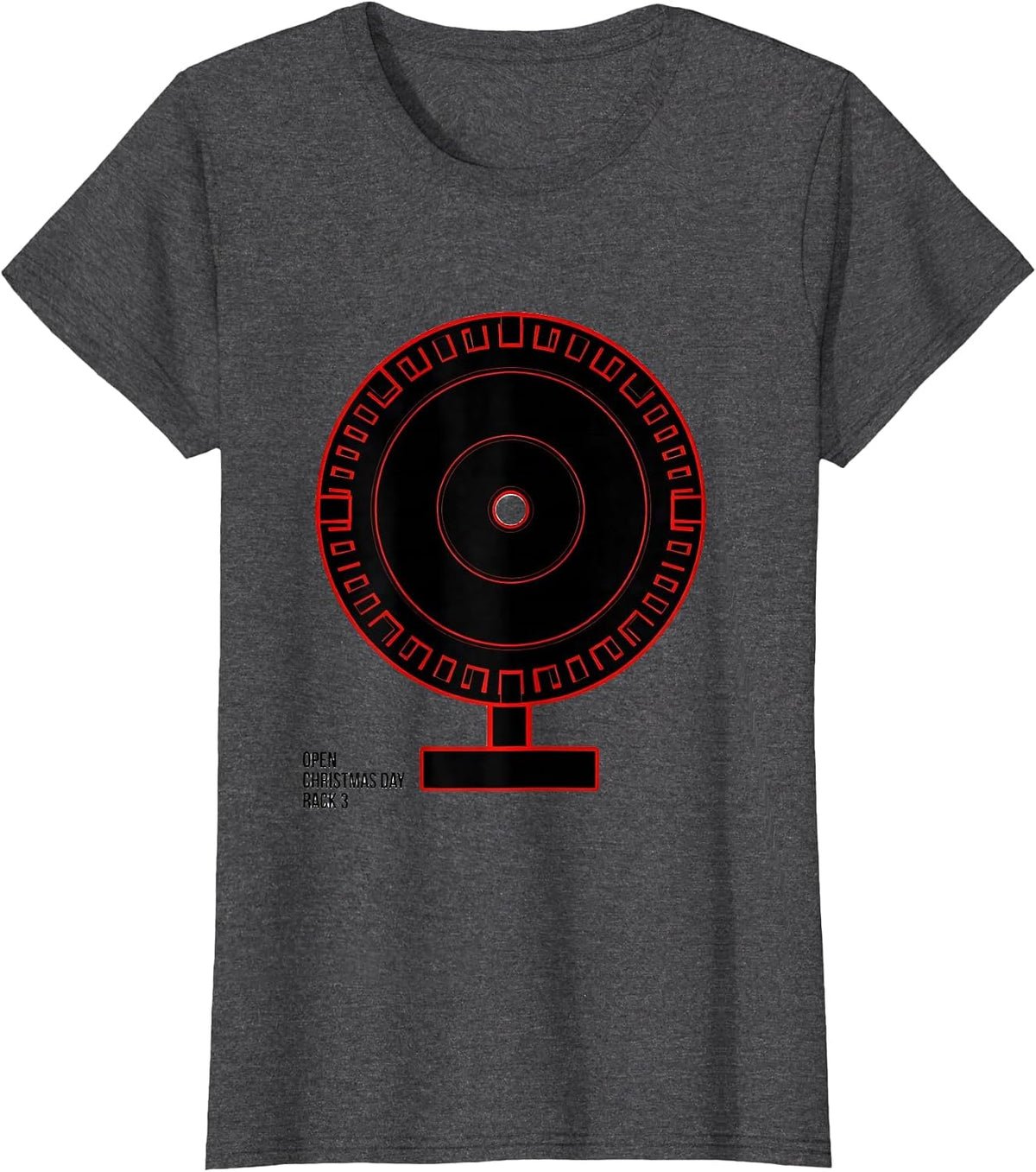Women's Open Christmas Day, Rack 3 Funny Gym Weightlifting Christmas T-Shirt - Dark Heather Grey