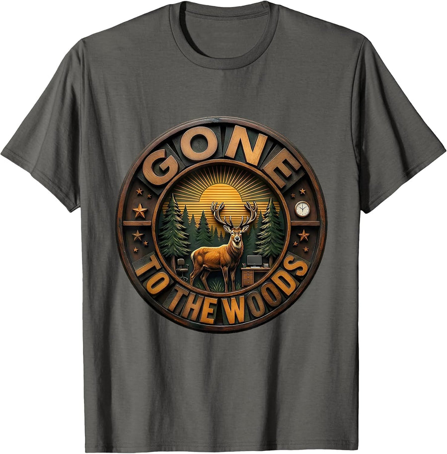 Woods Badge Deer Hunter Outdoor Enthusiast Humor T-Shirt - Asphalt Grey