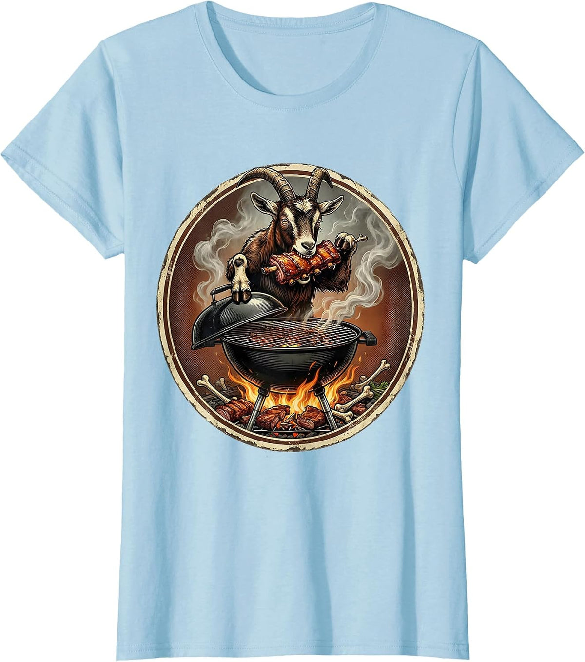 Hungry Goat BBQ Grill Funny Graphic Design T-Shirt - Baby Blue