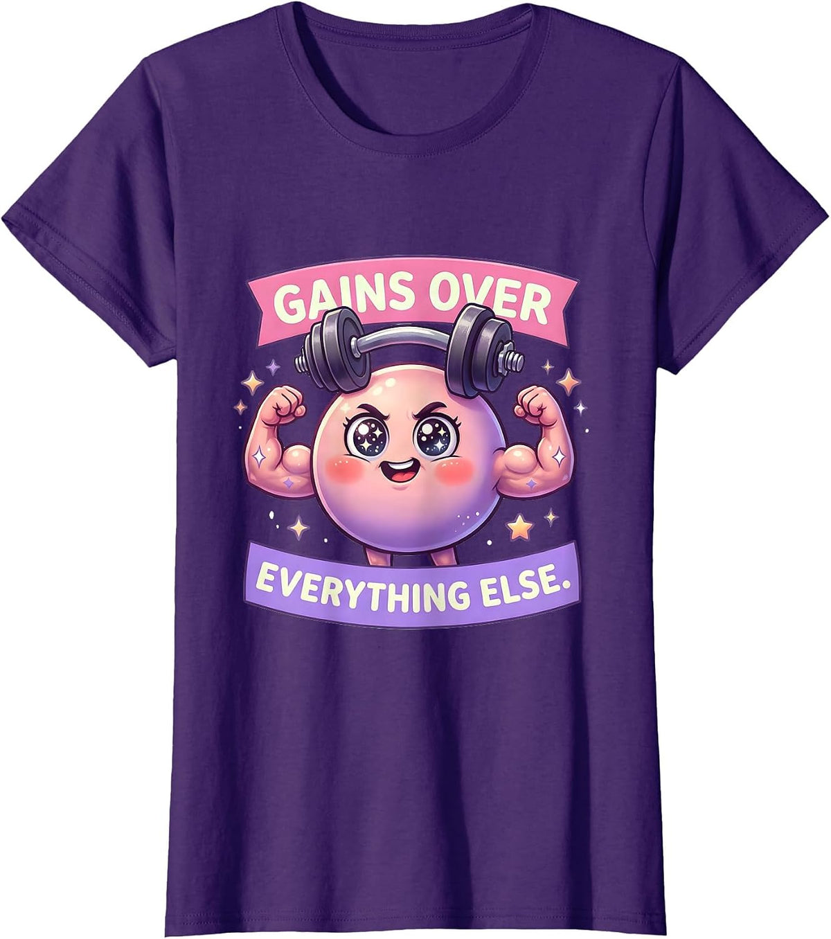 Women's Gains Over Everything Else Funny Gym Design T-Shirt - Purple