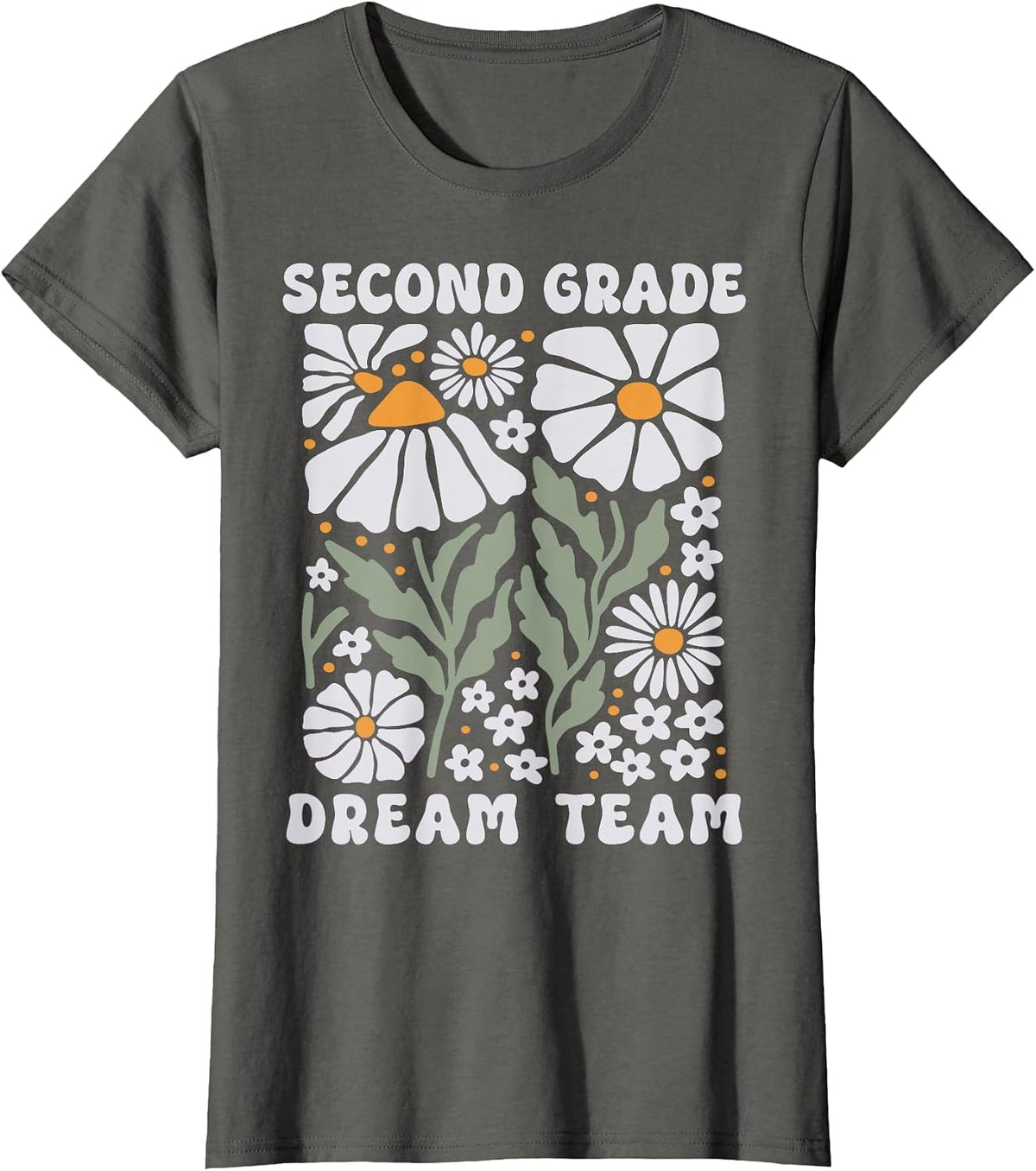 Second Grade Dream Team Back to School Boho Flower 2nd Grade T-Shirt - Asphalt Grey