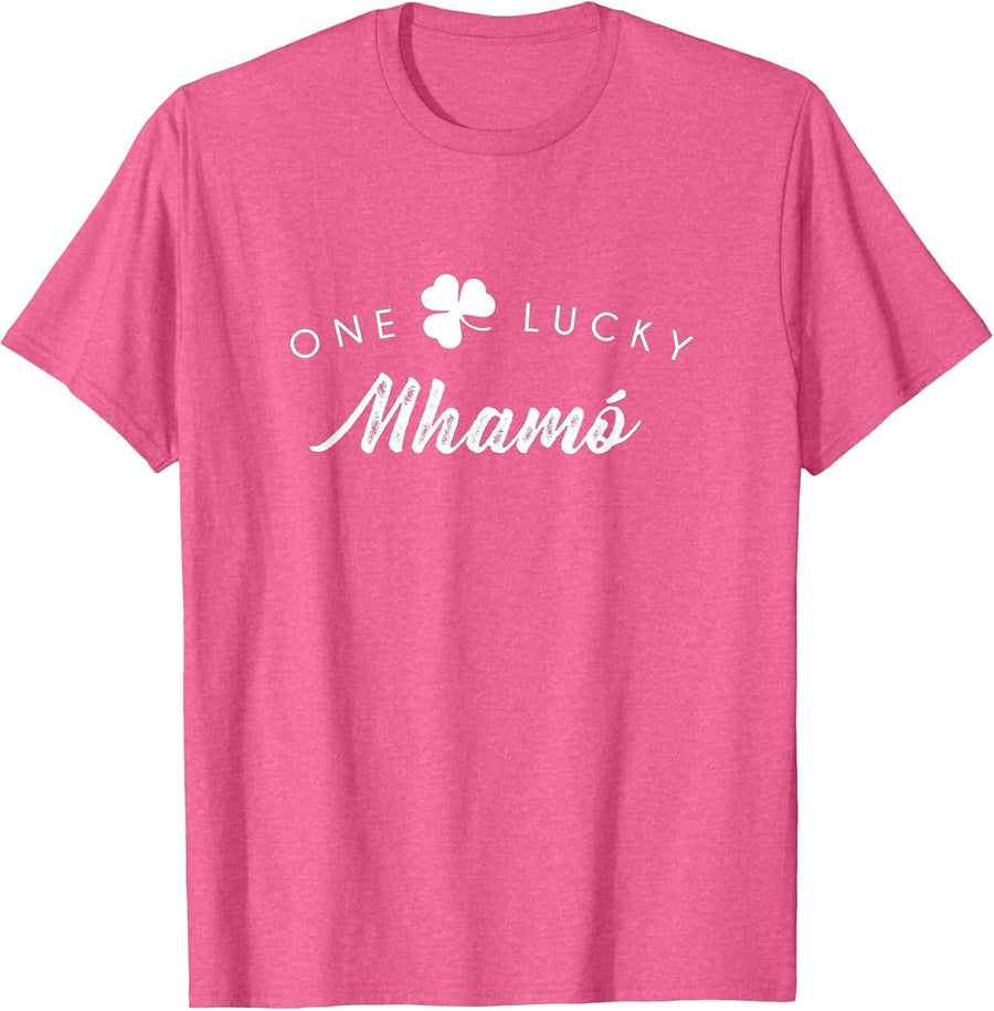 One Lucky Mhamo Shirt, Cute St. Patrick's Day Shamrock Gift T-Shirt - Pink Heather