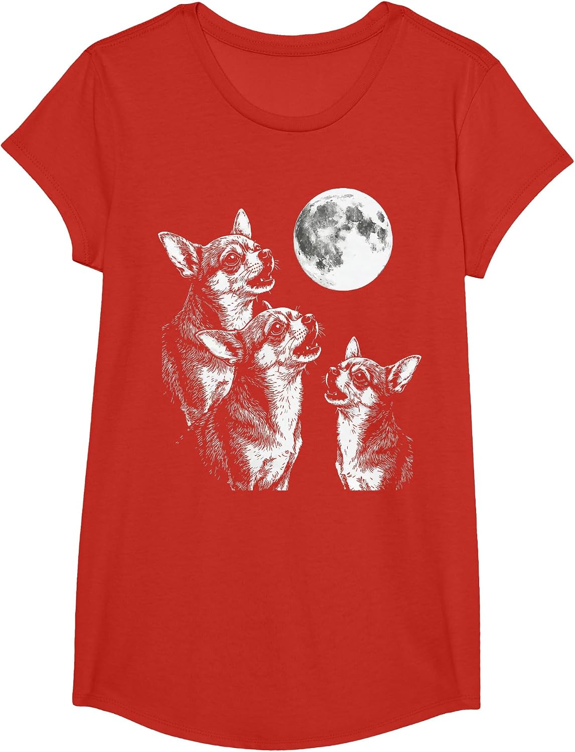 Chihuahua Howling At Moon T-Shirt - Girls Red