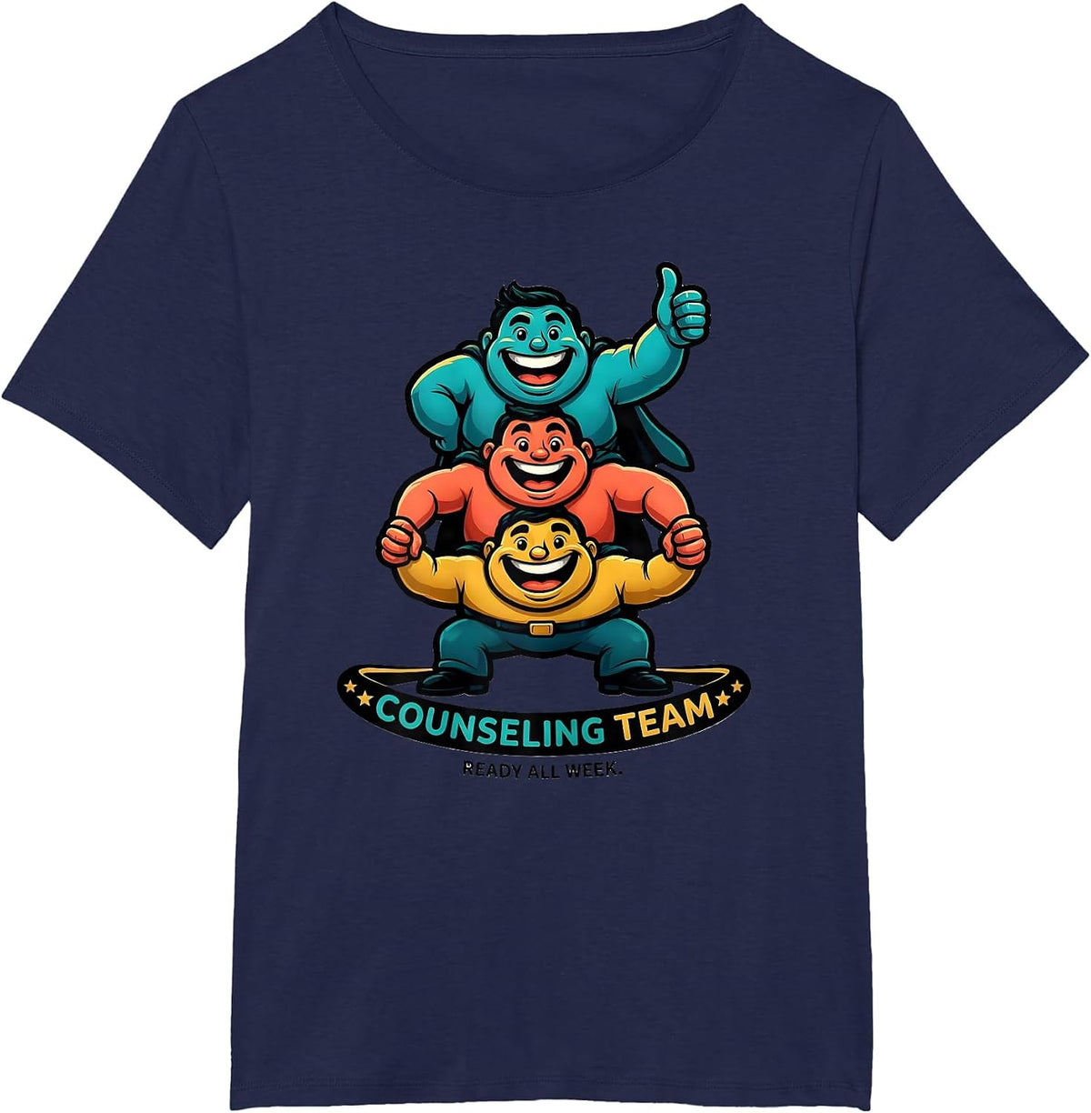 Women's Counseling Team Ready All Week Cartoon School Counselor T-Shirt - Navy Blue