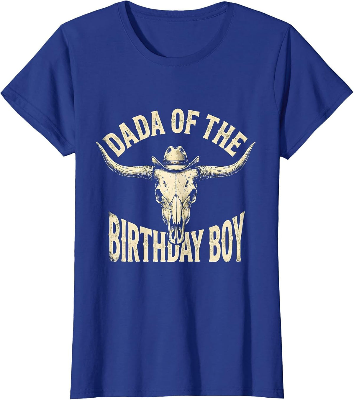 Women's Dada Of The Birthday Boy Boho Western Mono Farm Cow 1st T-Shirt - Royal Blue