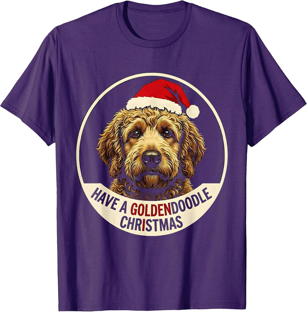 Have a Goldendoodle Christmas Warm Holiday Dog Portrait T-Shirt - Purple